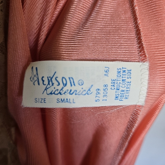 Vintage 60s 70s Henson Kickernick Coral Lace Trim Nightgown Lingerie Slip Dress - Picture 5 of 13